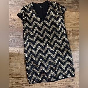 H&M Black and Gold Chevron Sequin Dress